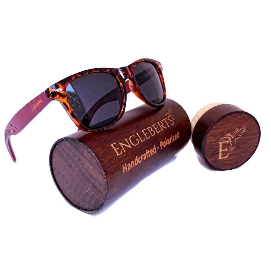 Red Bamboo Tortoise Framed Sunglasses With Wood Case, Artisan Engraved - Big J's Showstoppin' Store